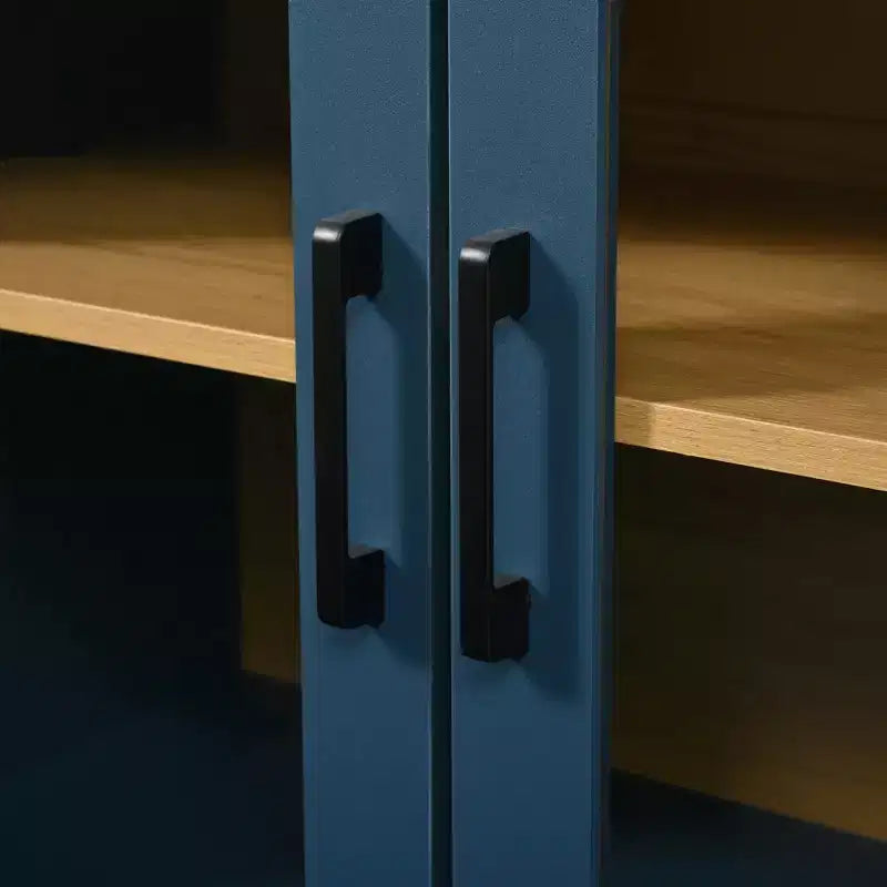 Mobile TV Nero/Blu/Noce | Ante in Vetro Semi-Curvo | Adatto per TV fino a 70"