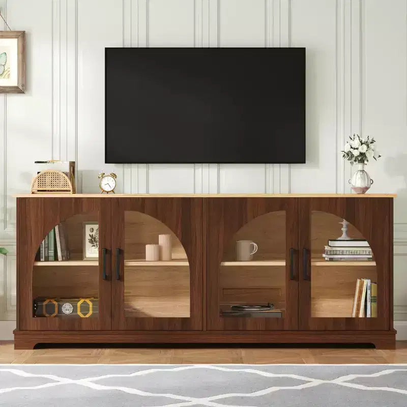Mobile TV Nero/Blu/Noce | Ante in Vetro Semi-Curvo | Adatto per TV fino a 70"