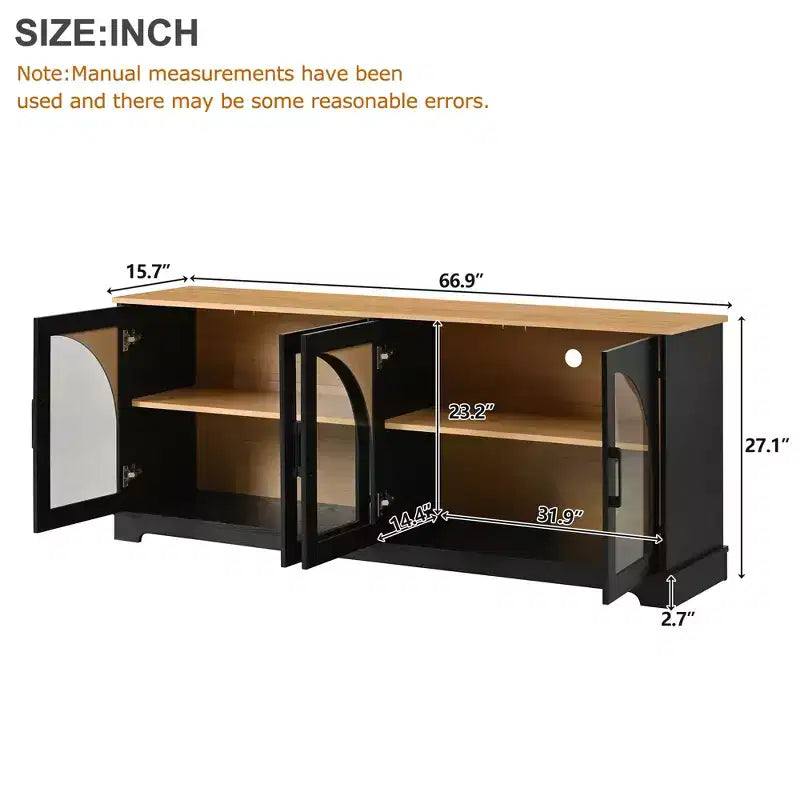 Mobile TV Nero/Blu/Noce | Ante in Vetro Semi-Curvo | Adatto per TV fino a 70"