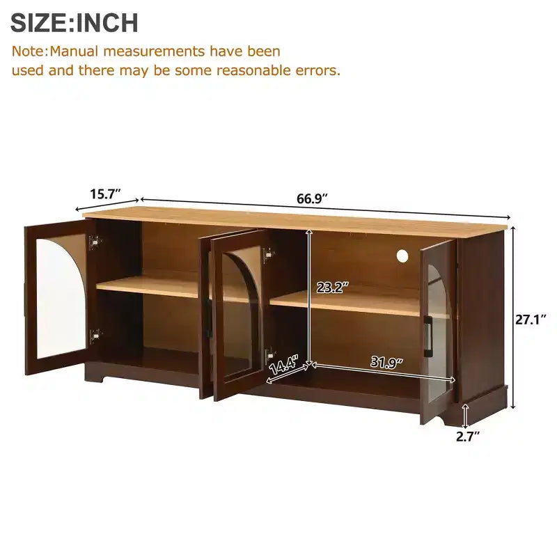 Mobile TV Nero/Blu/Noce | Ante in Vetro Semi-Curvo | Adatto per TV fino a 70"