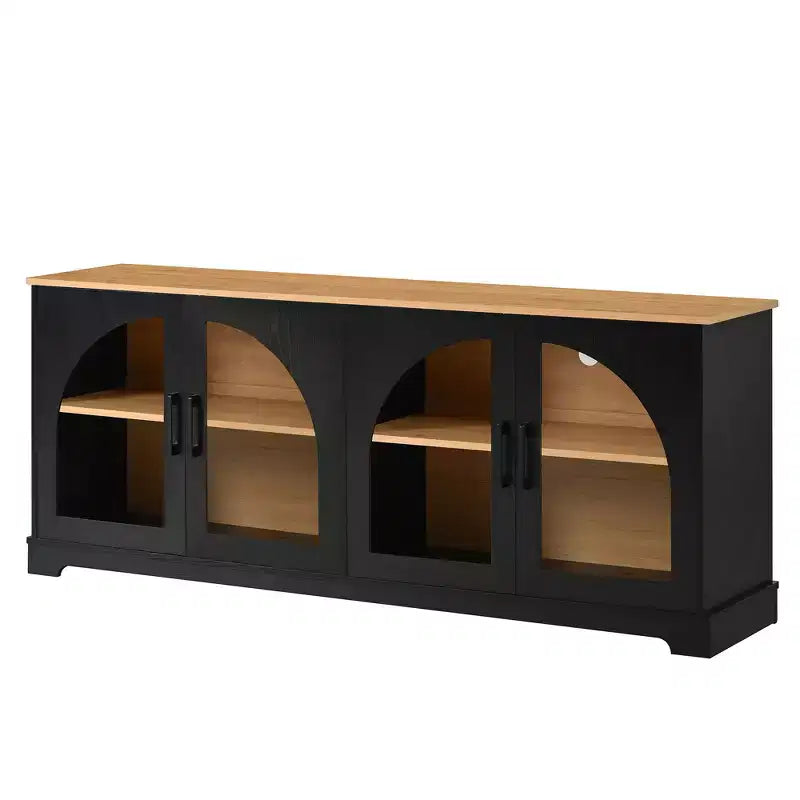 Mobile TV Nero/Blu/Noce | Ante in Vetro Semi-Curvo | Adatto per TV fino a 70"