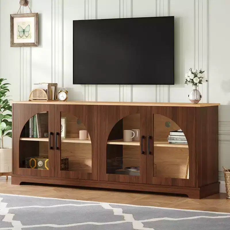 Mobile TV Nero/Blu/Noce | Ante in Vetro Semi-Curvo | Adatto per TV fino a 70"