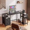 50 Inch Black L Shaped Computer Desk with Charging Station Reversible Corner Gaming Desk File Cabinet Monitor Stand Storage Home Office Workstation