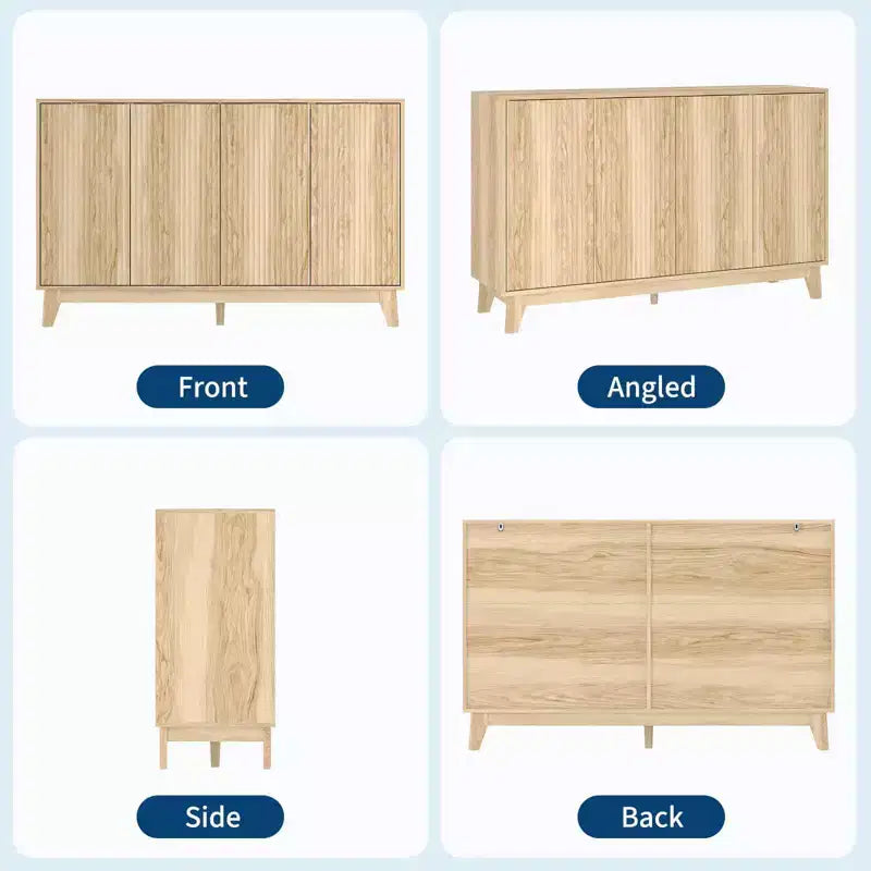 Credenza a Sbuffi Bianchi, 140 cm, Buffet in Legno a 4 Ante, Montaggio da 2 Persone
