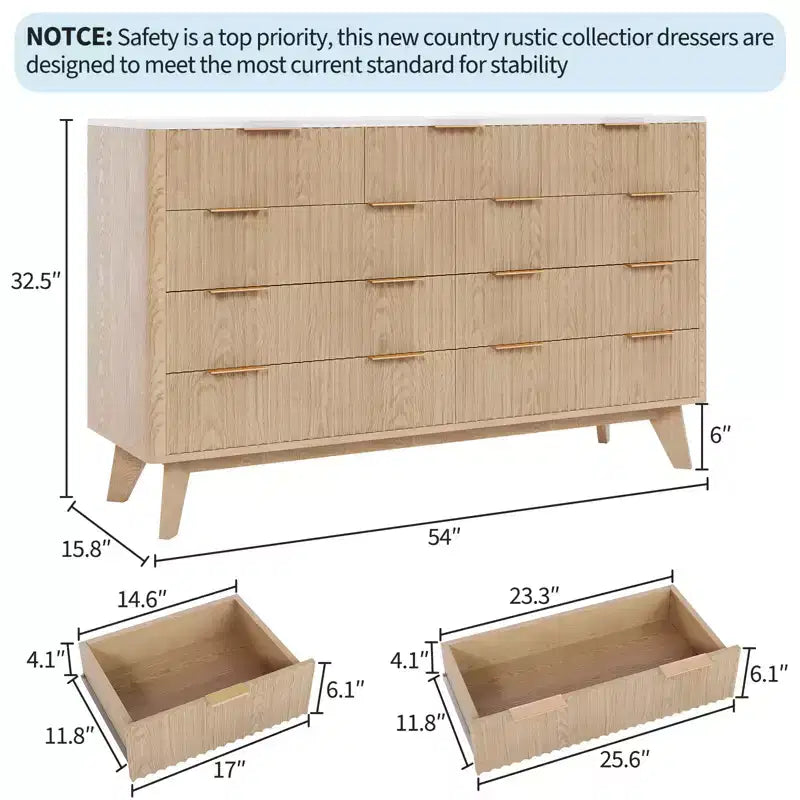 Cassettiera a 9 cassetti con scanalature in noce americano/rovere – Cassettiera in legno con maniglie in metallo, per 1 persona