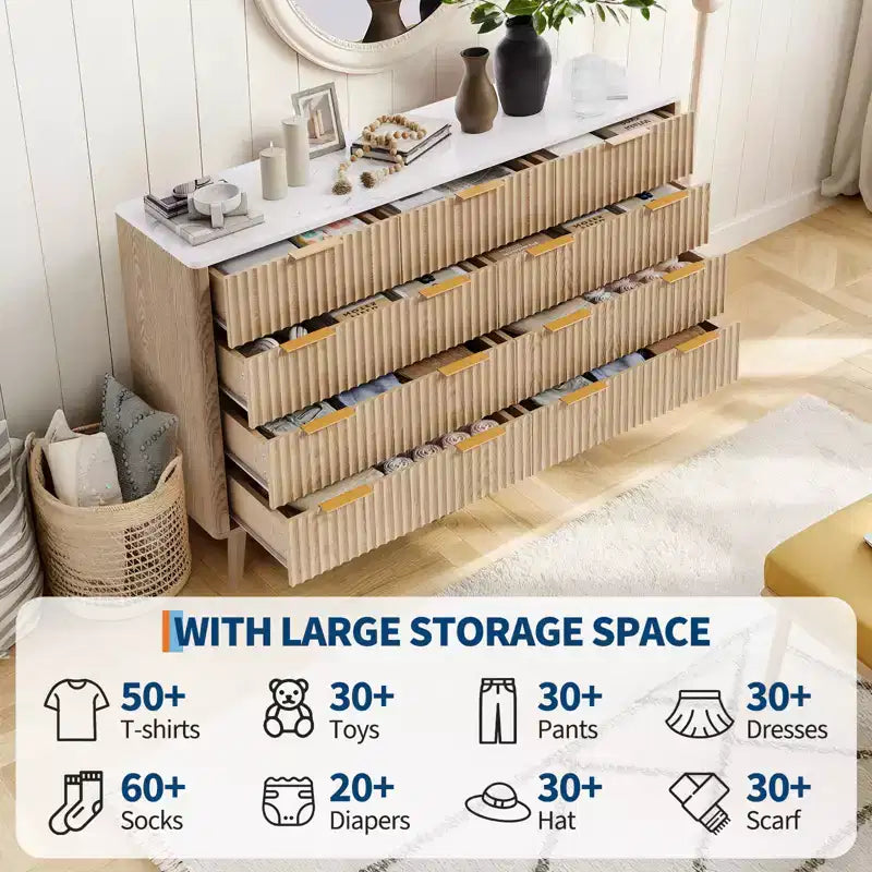 Cassettiera a 9 cassetti con scanalature in noce americano/rovere – Cassettiera in legno con maniglie in metallo, per 1 persona