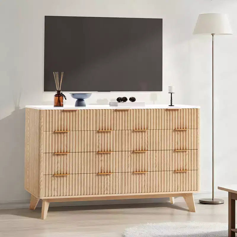 Cassettiera a 9 cassetti con scanalature in noce americano/rovere – Cassettiera in legno con maniglie in metallo, per 1 persona