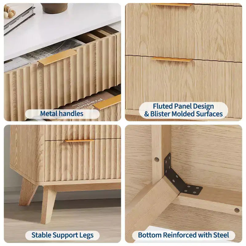 Cassettiera a 9 cassetti con scanalature in noce americano/rovere – Cassettiera in legno con maniglie in metallo, per 1 persona