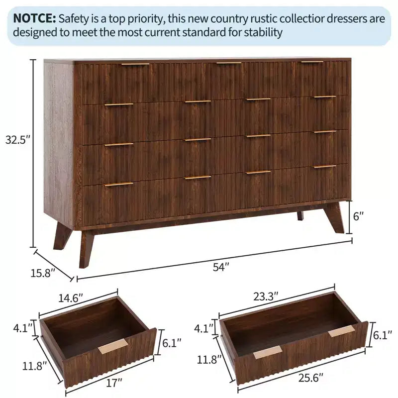 Cassettiera a 9 cassetti con scanalature in noce americano/rovere – Cassettiera in legno con maniglie in metallo, per 1 persona
