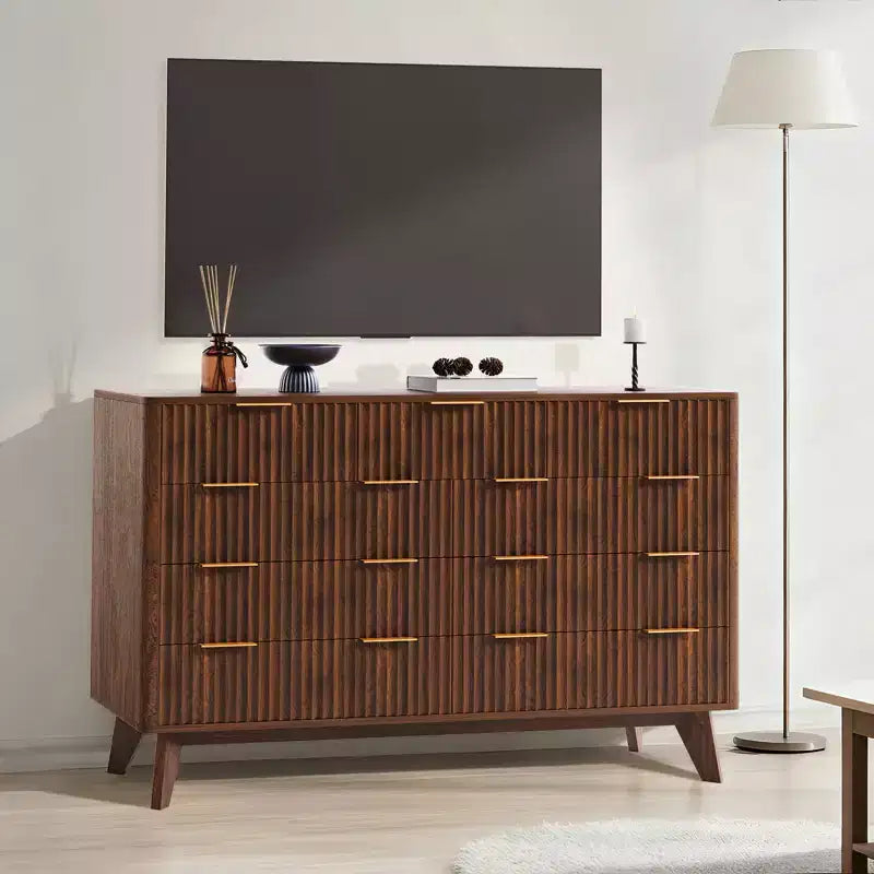 Cassettiera a 9 cassetti con scanalature in noce americano/rovere – Cassettiera in legno con maniglie in metallo, per 1 persona