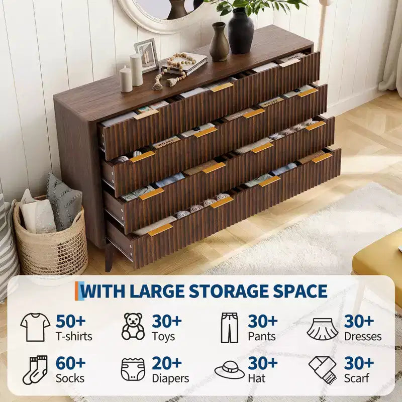Cassettiera a 9 cassetti con scanalature in noce americano/rovere – Cassettiera in legno con maniglie in metallo, per 1 persona