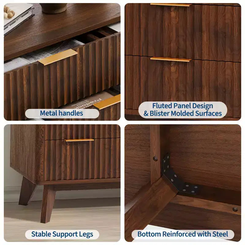 Cassettiera a 9 cassetti con scanalature in noce americano/rovere – Cassettiera in legno con maniglie in metallo, per 1 persona