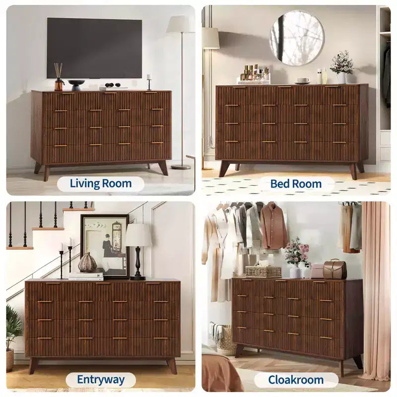 Cassettiera a 9 cassetti con scanalature in noce americano/rovere – Cassettiera in legno con maniglie in metallo, per 1 persona