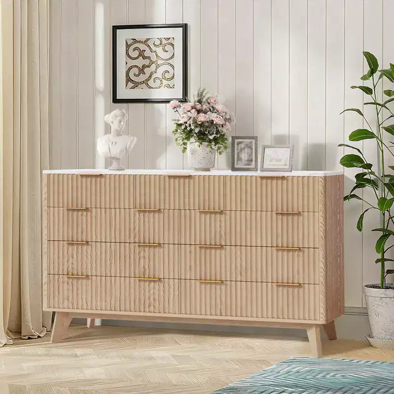 Cassettiera a 9 cassetti con scanalature in noce americano/rovere – Cassettiera in legno con maniglie in metallo, per 1 persona