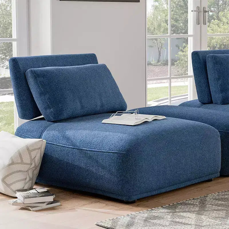 Poltrona Blu in ciniglia senza braccioli con schienale allungabile, 1 posto