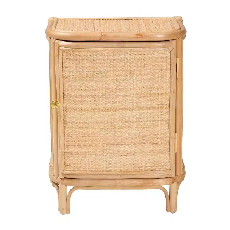 Comodino in Rattan Marrone Naturale, 1 Anta 2 Ripiani, 1 Persona