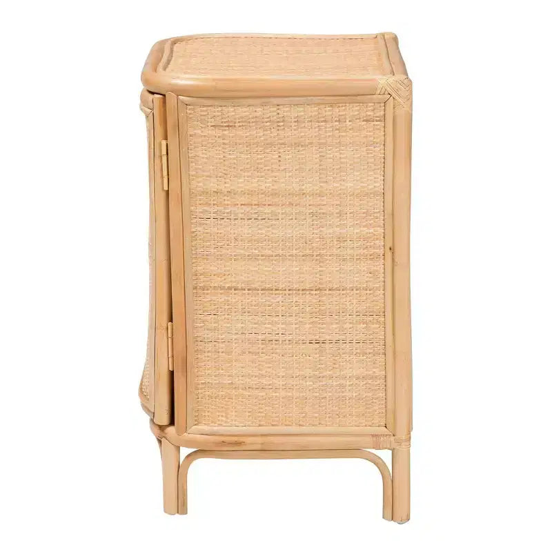 Comodino in Rattan Marrone Naturale, 1 Anta 2 Ripiani, 1 Persona