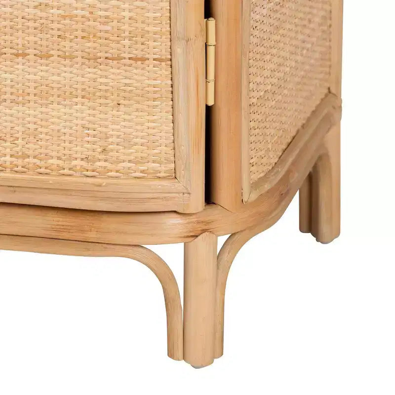 Comodino in Rattan Marrone Naturale, 1 Anta 2 Ripiani, 1 Persona