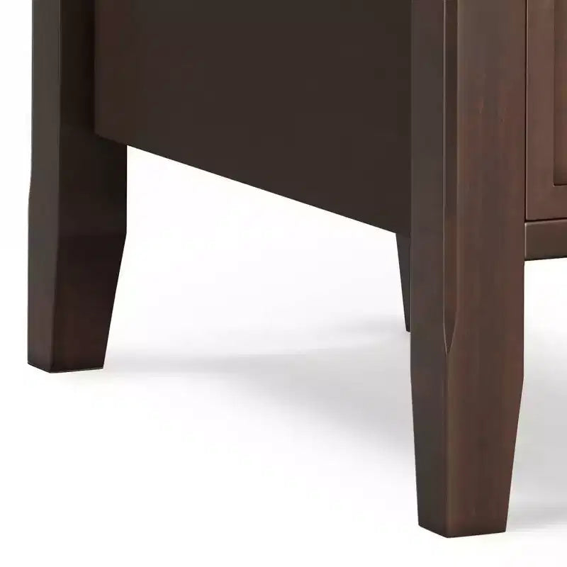 Tavolino stretto marrone con cassetto, in legno di pino, montaggio da 1 persona