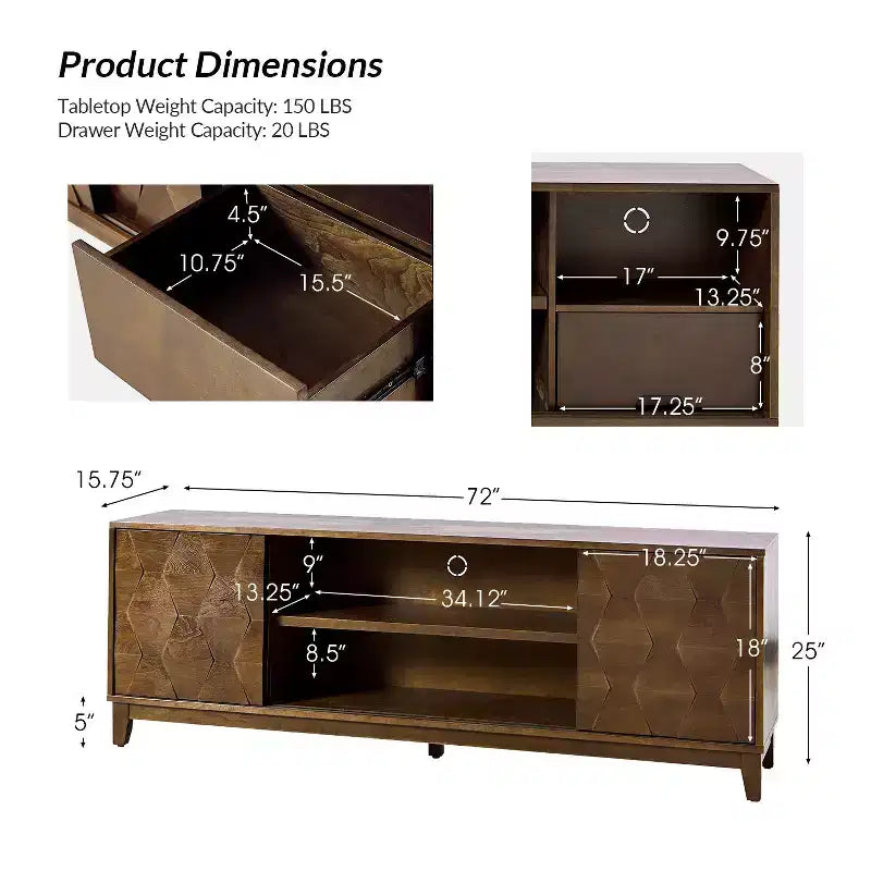 Mobile TV moderno da 72" – Marrone / Seadrift, Adatto per TV fino a 78"