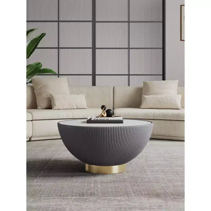 Tavolino rotondo in similpelle con piano effetto marmo – Crema / Grigio / Verde / Arancione