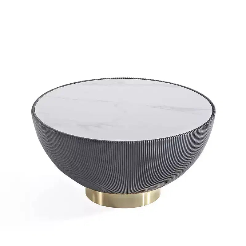 Tavolino rotondo in similpelle con piano effetto marmo – Crema / Grigio / Verde / Arancione