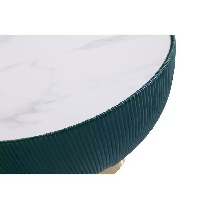 Tavolino rotondo in similpelle con piano effetto marmo – Crema / Grigio / Verde / Arancione