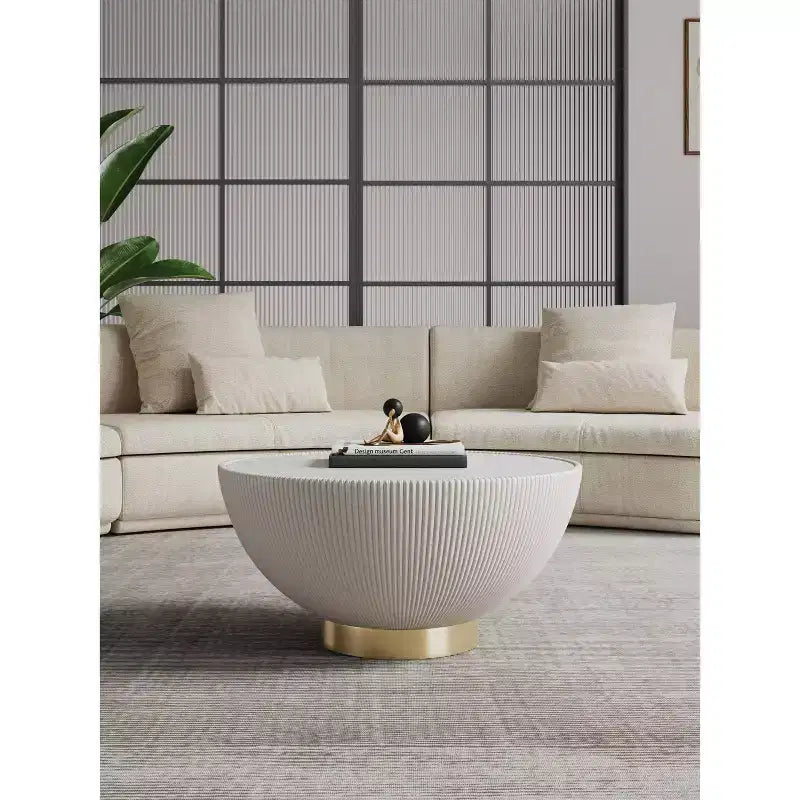 Tavolino rotondo in similpelle con piano effetto marmo – Crema / Grigio / Verde / Arancione
