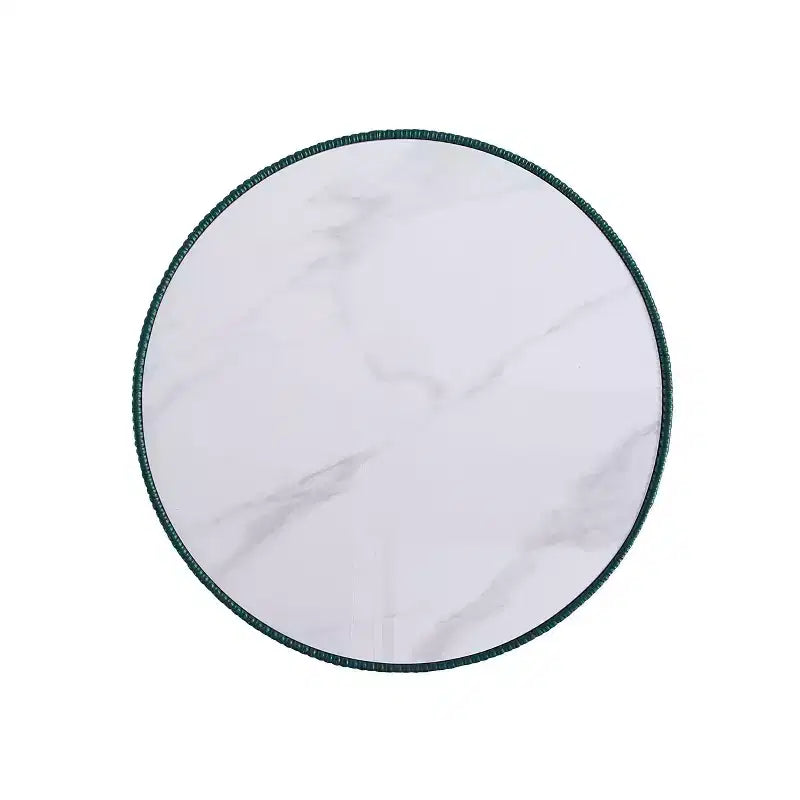 Tavolino rotondo in similpelle con piano effetto marmo – Crema / Grigio / Verde / Arancione