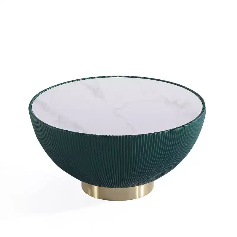 Tavolino rotondo in similpelle con piano effetto marmo – Crema / Grigio / Verde / Arancione
