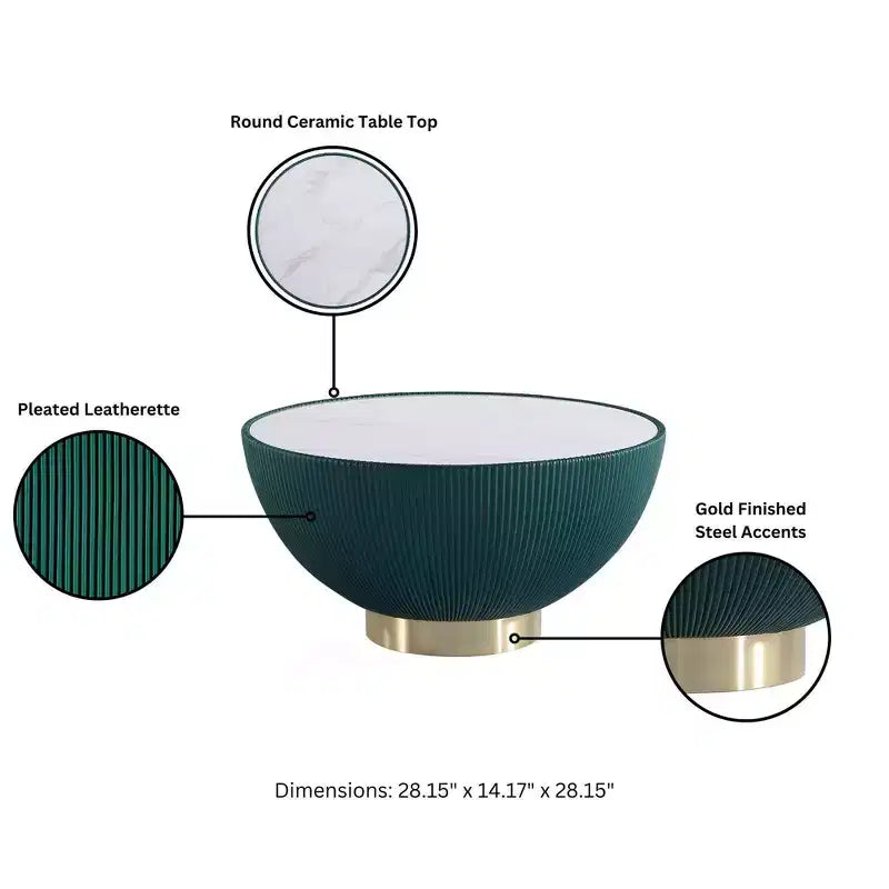 Tavolino rotondo in similpelle con piano effetto marmo – Crema / Grigio / Verde / Arancione