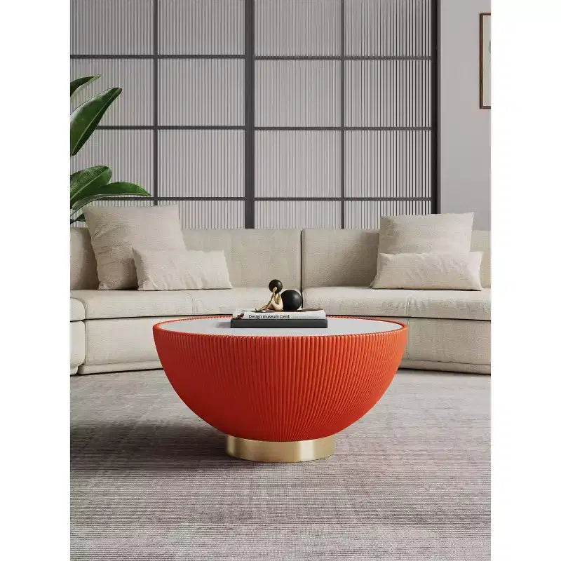 Tavolino rotondo in similpelle con piano effetto marmo – Crema / Grigio / Verde / Arancione