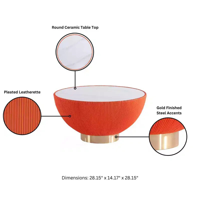 Tavolino rotondo in similpelle con piano effetto marmo – Crema / Grigio / Verde / Arancione