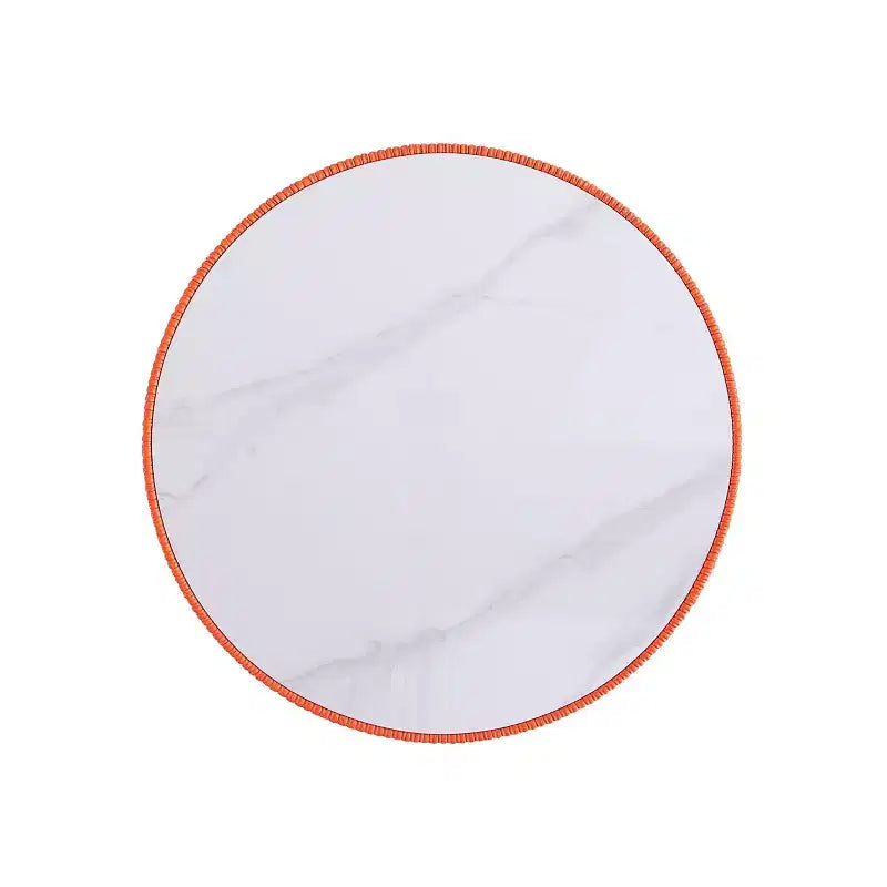 Tavolino rotondo in similpelle con piano effetto marmo – Crema / Grigio / Verde / Arancione