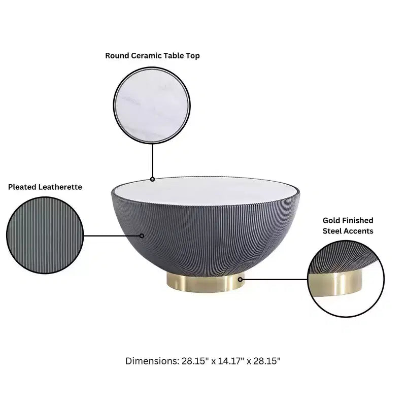 Tavolino rotondo in similpelle con piano effetto marmo – Crema / Grigio / Verde / Arancione