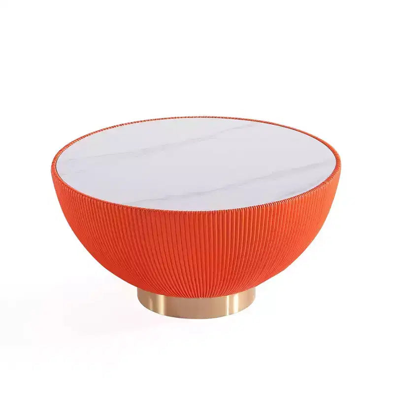 Tavolino rotondo in similpelle con piano effetto marmo – Crema / Grigio / Verde / Arancione