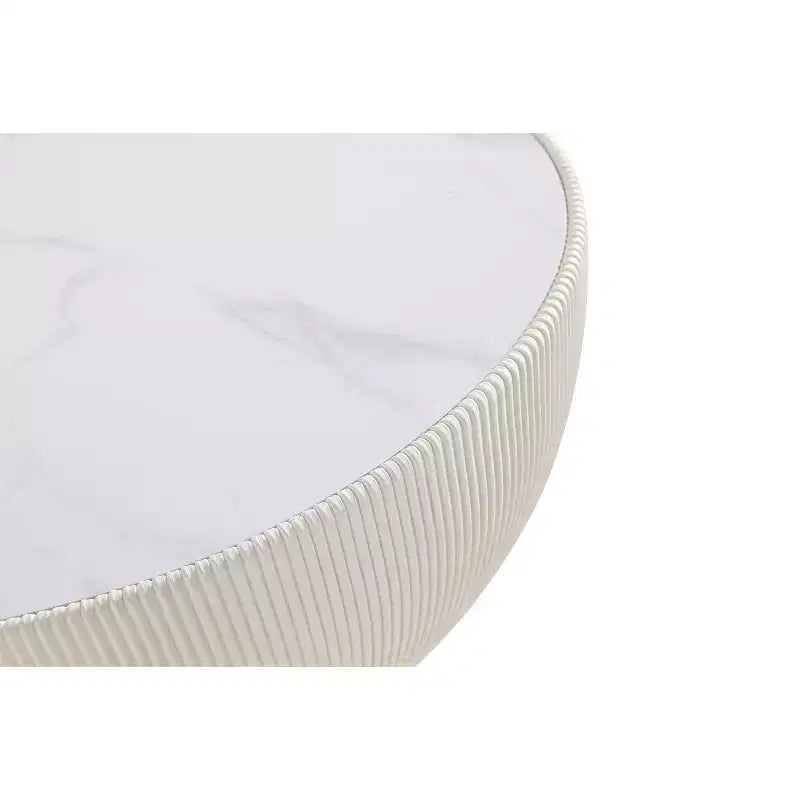 Tavolino rotondo in similpelle con piano effetto marmo – Crema / Grigio / Verde / Arancione