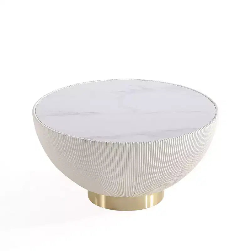 Tavolino rotondo in similpelle con piano effetto marmo – Crema / Grigio / Verde / Arancione