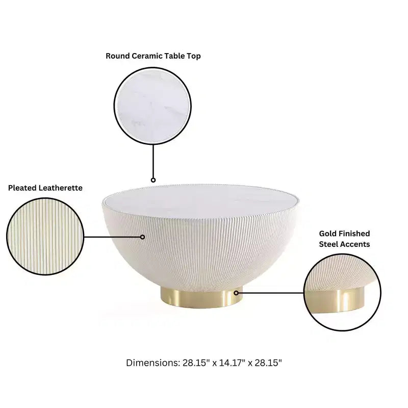 Tavolino rotondo in similpelle con piano effetto marmo – Crema / Grigio / Verde / Arancione