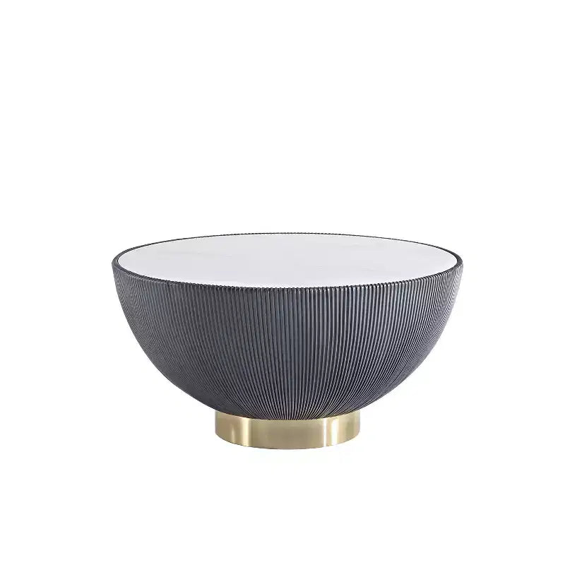 Tavolino rotondo in similpelle con piano effetto marmo – Crema / Grigio / Verde / Arancione