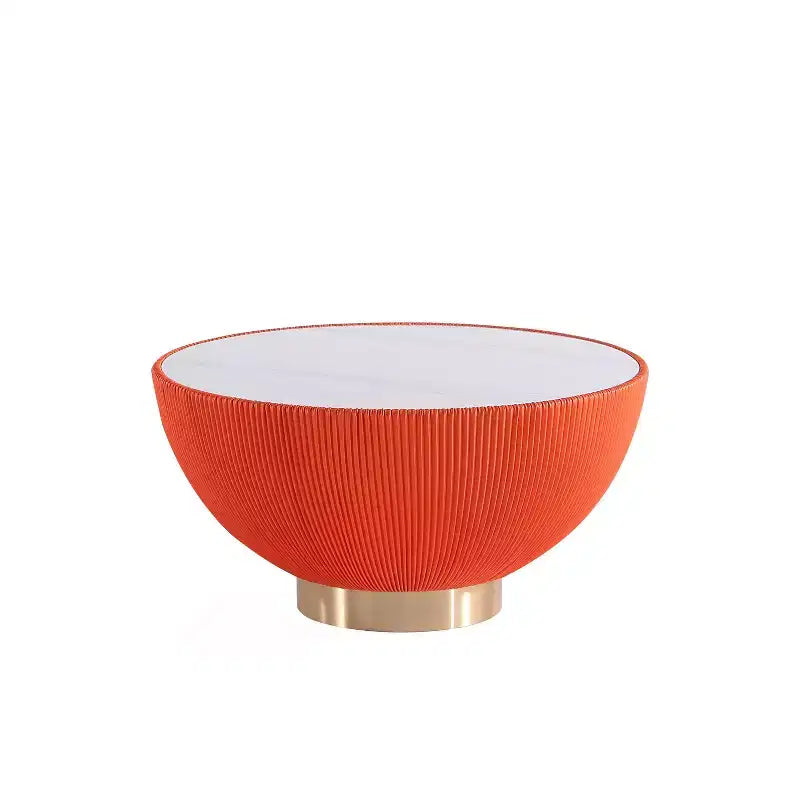 Tavolino rotondo in similpelle con piano effetto marmo – Crema / Grigio / Verde / Arancione