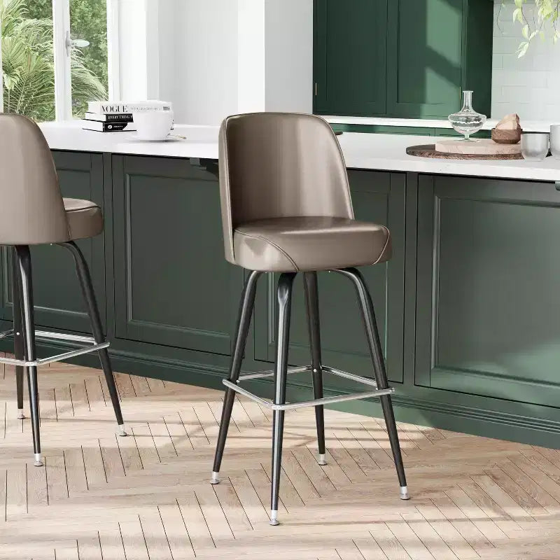 Sgabello da bar girevole in metallo, beige / marrone scuro / grigio / verde / rosso, seduta a secchiello imbottita, 1 posto