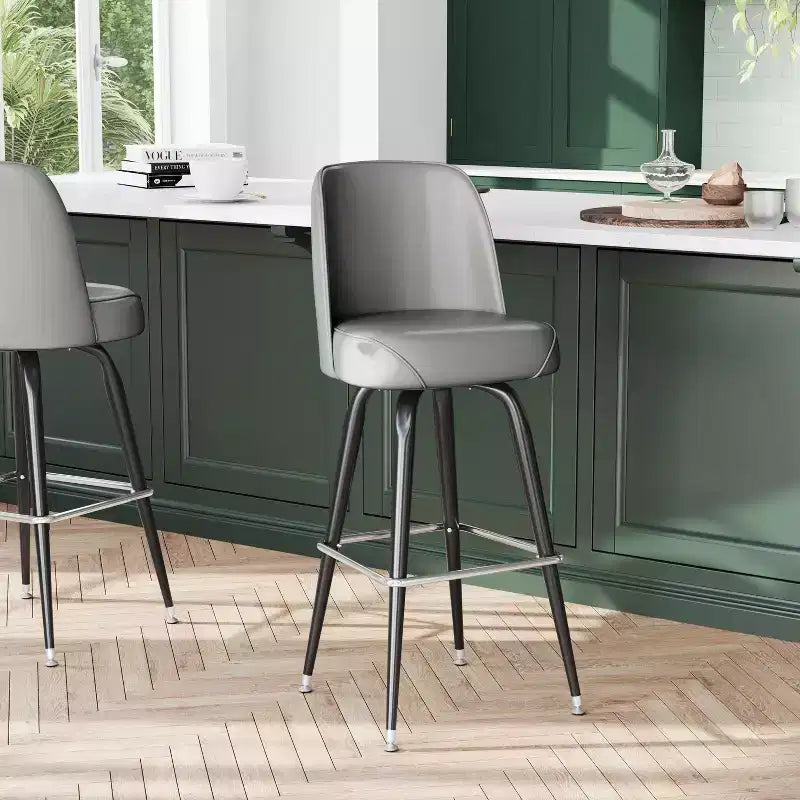 Sgabello da bar girevole in metallo, beige / marrone scuro / grigio / verde / rosso, seduta a secchiello imbottita, 1 posto