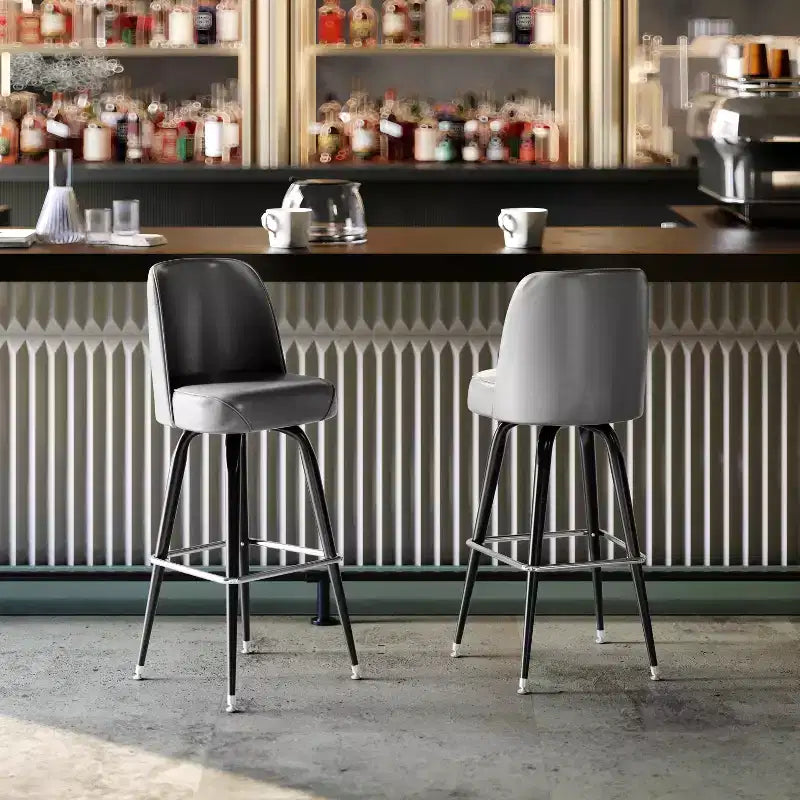 Sgabello da bar girevole in metallo, beige / marrone scuro / grigio / verde / rosso, seduta a secchiello imbottita, 1 posto