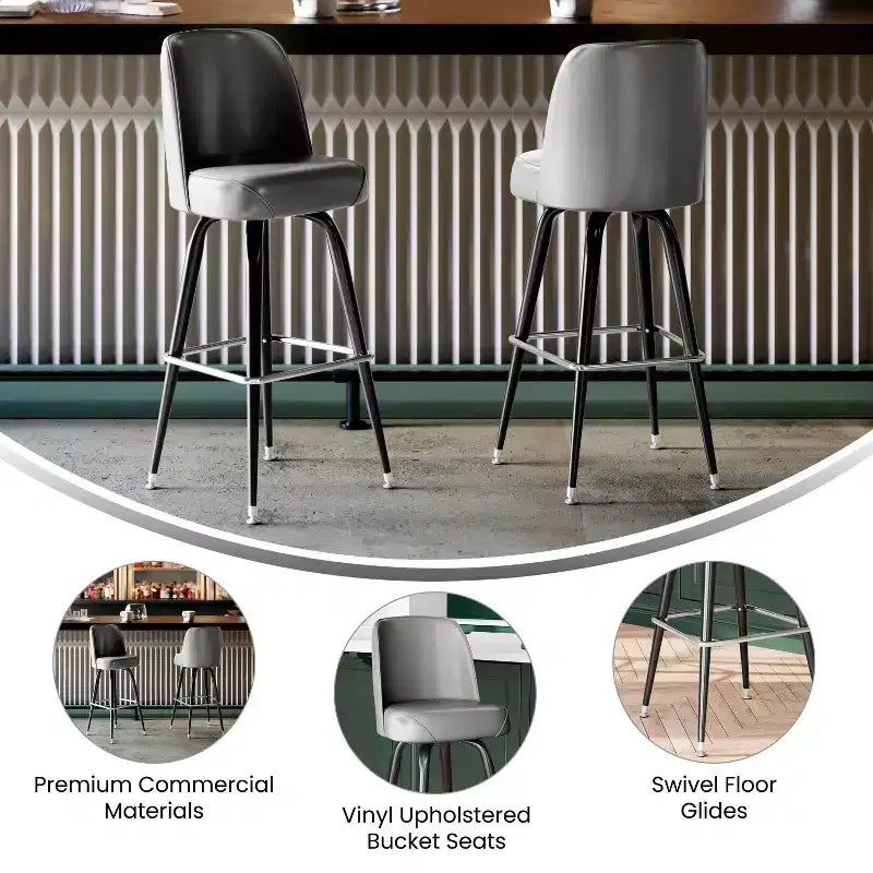 Sgabello da bar girevole in metallo, beige / marrone scuro / grigio / verde / rosso, seduta a secchiello imbottita, 1 posto