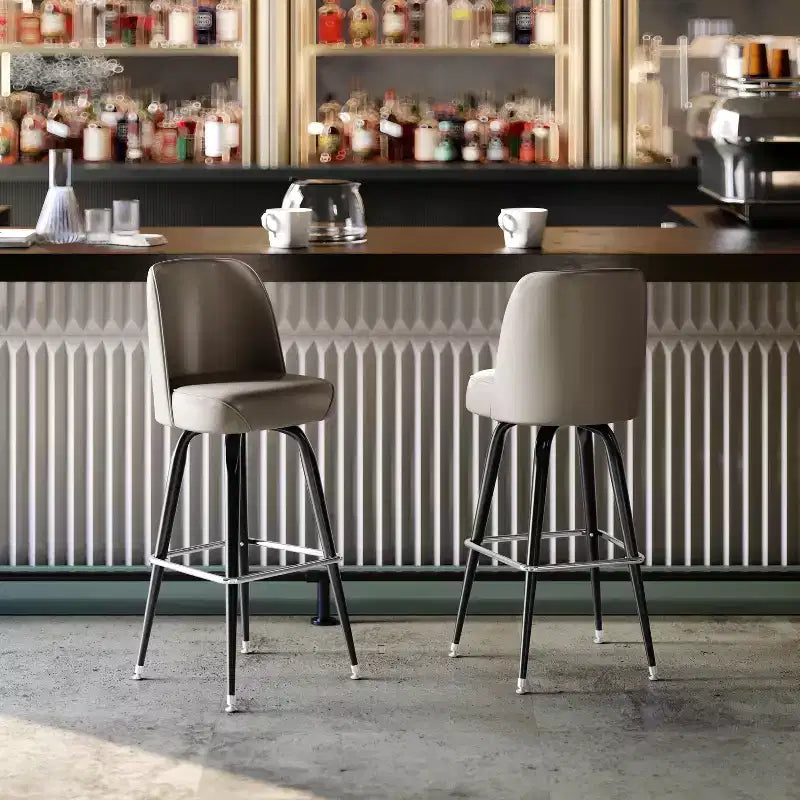 Sgabello da bar girevole in metallo, beige / marrone scuro / grigio / verde / rosso, seduta a secchiello imbottita, 1 posto