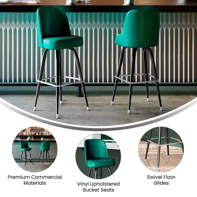 Sgabello da bar girevole in metallo, beige / marrone scuro / grigio / verde / rosso, seduta a secchiello imbottita, 1 posto