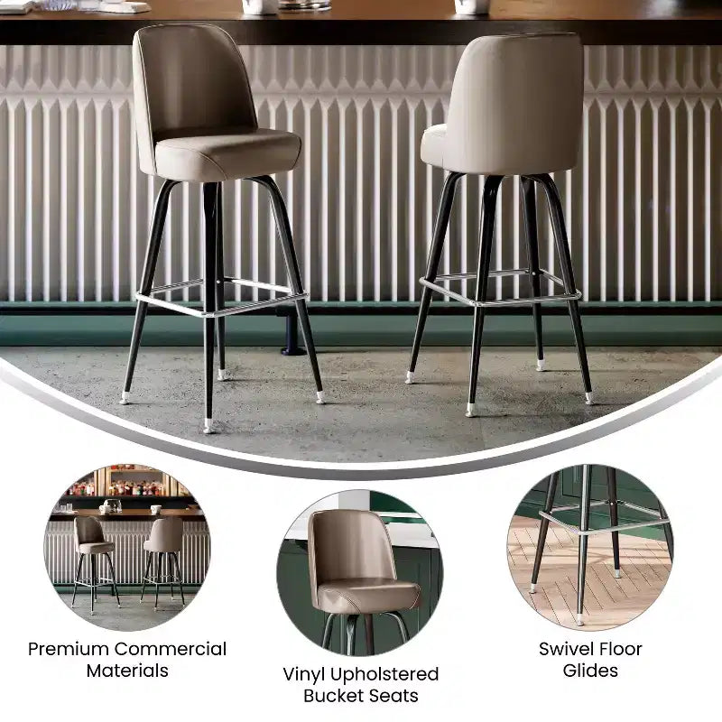 Sgabello da bar girevole in metallo, beige / marrone scuro / grigio / verde / rosso, seduta a secchiello imbottita, 1 posto