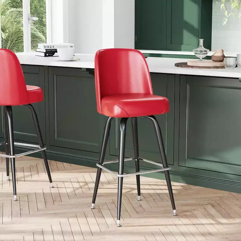 Sgabello da bar girevole in metallo, beige / marrone scuro / grigio / verde / rosso, seduta a secchiello imbottita, 1 posto