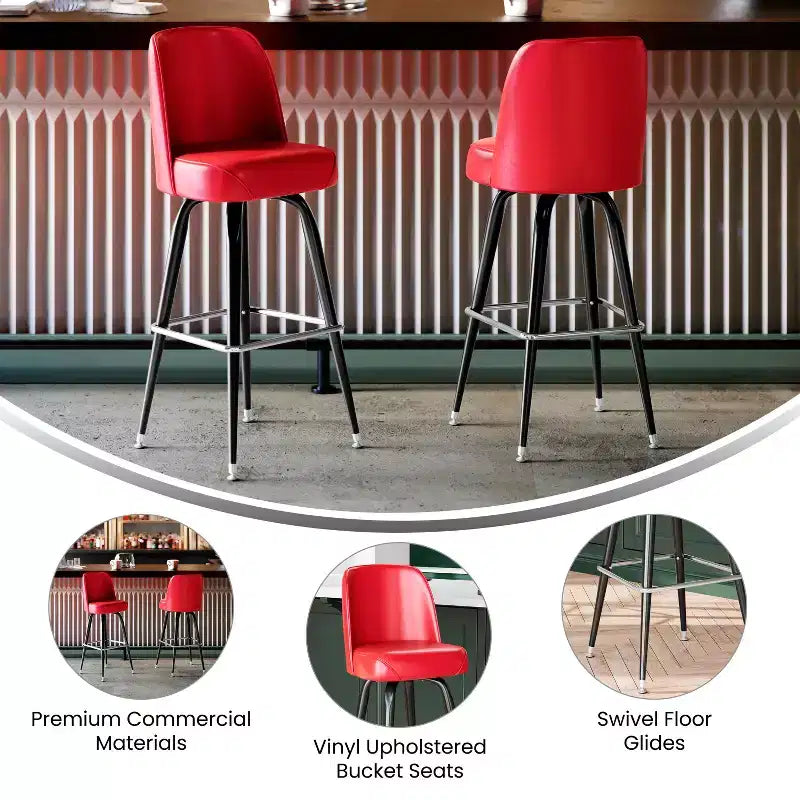 Sgabello da bar girevole in metallo, beige / marrone scuro / grigio / verde / rosso, seduta a secchiello imbottita, 1 posto